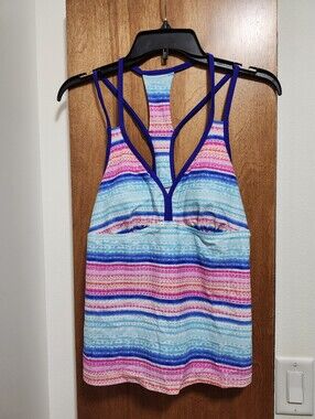 NWT Splashletics Womens Striped Multicolor Size M Racerback Tankini Swim Suit